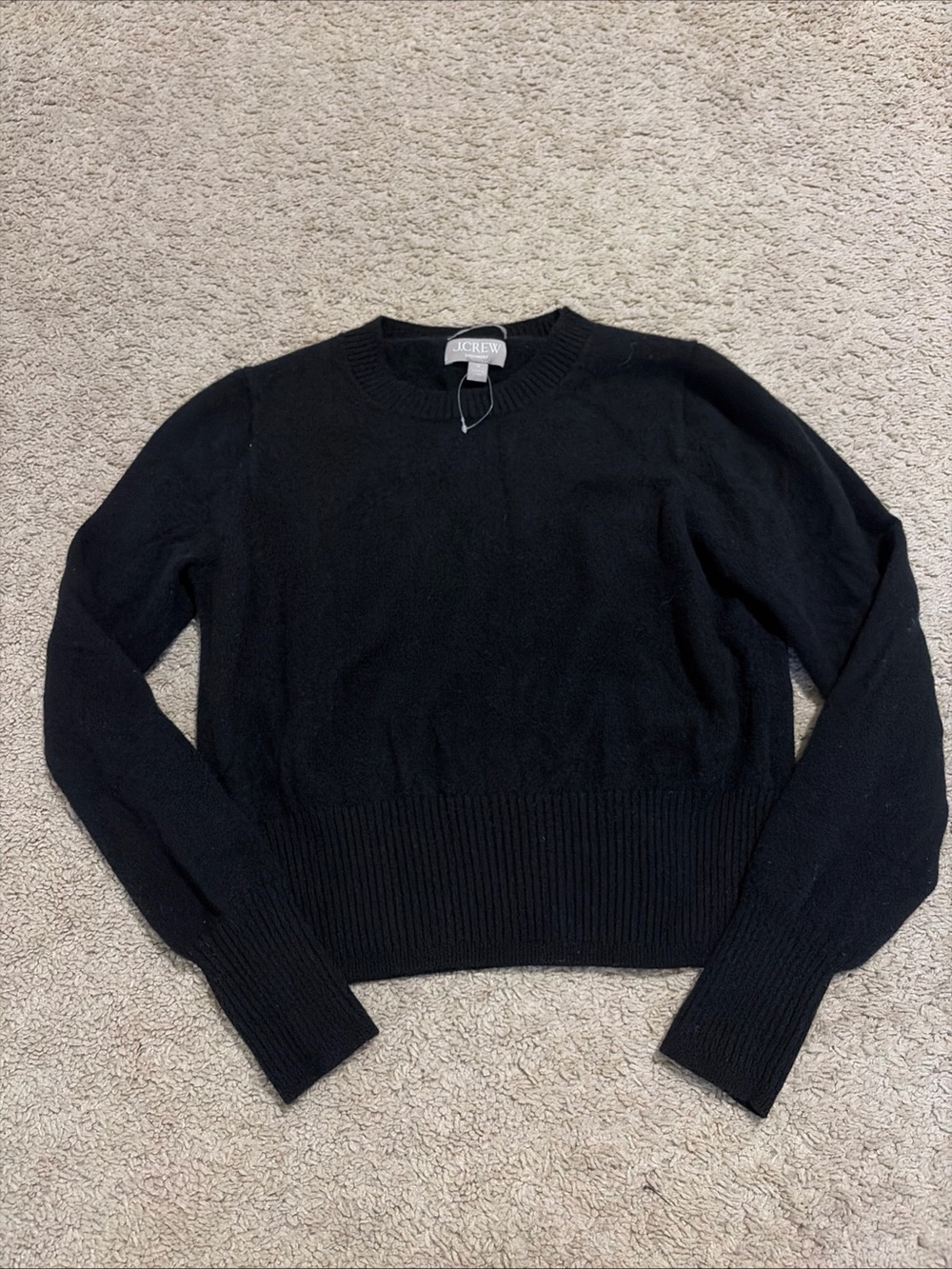 Womens J. Crew Cropped 100% Cashmere Black Pullover Sweater Size Medium